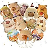 BruinBang 12 Pcs Large Capybara Party Balloon, Cute Capy Birthday Decor with 8 Pcs 24“ Capybara Shaped 4 Pcs 14” Round Aluminum Foil Balloon for Capy Lover Animal Theme Baby Shower Gender Reveal Party