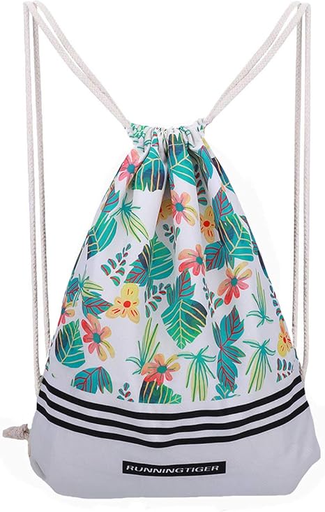 abaría Mochila de cuerdas con bolsillo cremallera, bolsas de ...