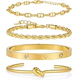 LILIE&WHITE Gold Plated Bangle Bracelet Set for Women Chain Bracelets Stacking Cuban Link Bracelets Jewelry Sets Fow Woman Cuff Bangle