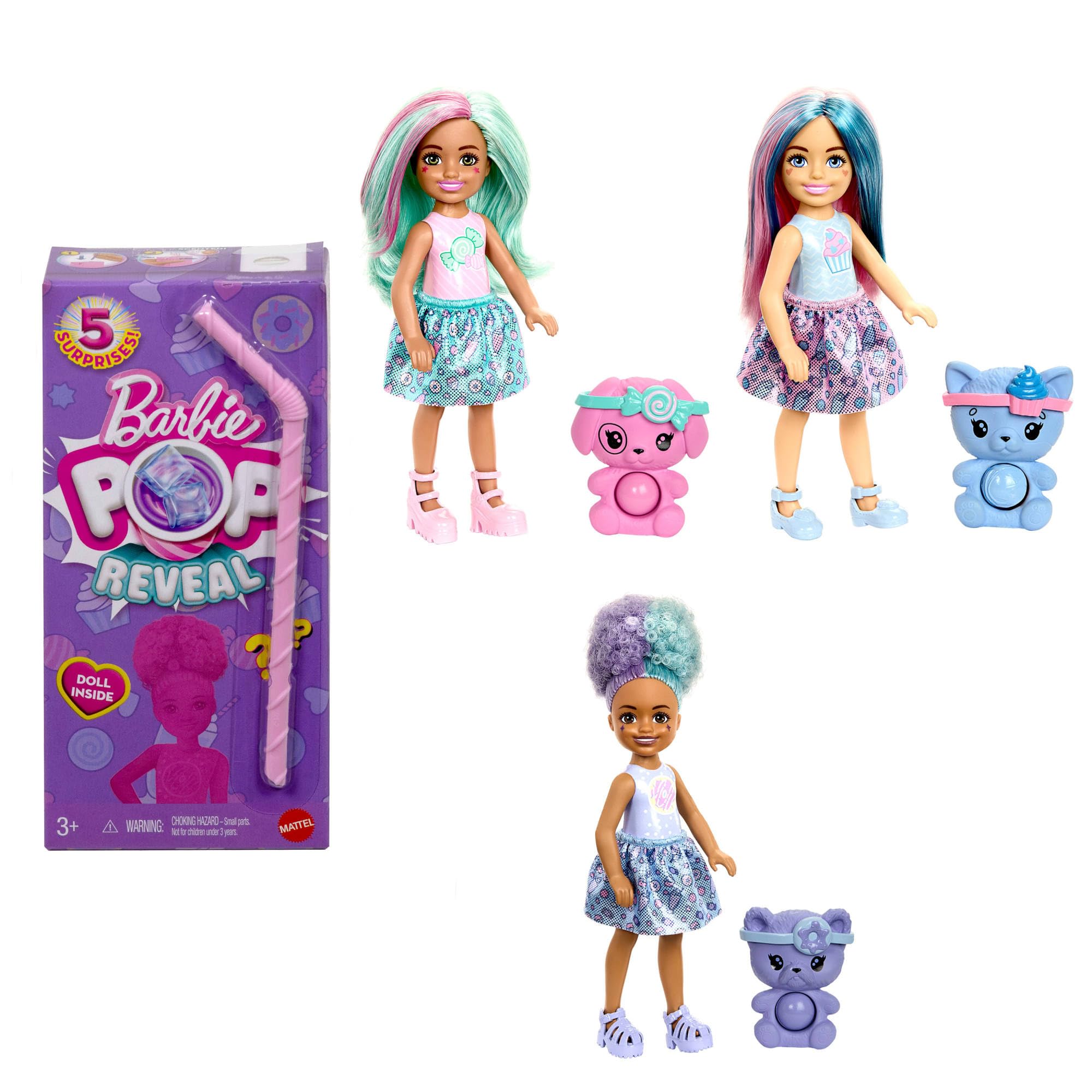 Barbie Chelsea Pop Reveal Doll Set, Treat Series with 5 Surprises Including Scented Small Doll, Pop-It Pet & Color Change (Styles May Vary), JFY01 — image 1