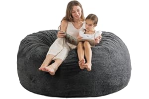 EDUJIN [Sherpa Cover] Large Bean Bag Chair: 4 ft Bean Bag Chairs for Adults/Kids with Filling,Ultra Soft Faux Fur Fabric,Memory Foam Bean Bag with Filler Included - 4 Foot,Dark Gray