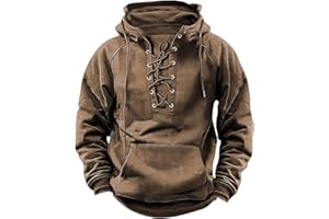 MBDWWLC Mens Tactical Sweatshirts Lace Up Long Sleeve Hooded Distressed Pullover Cargo Sports Outdoor Hoodies with Pocket