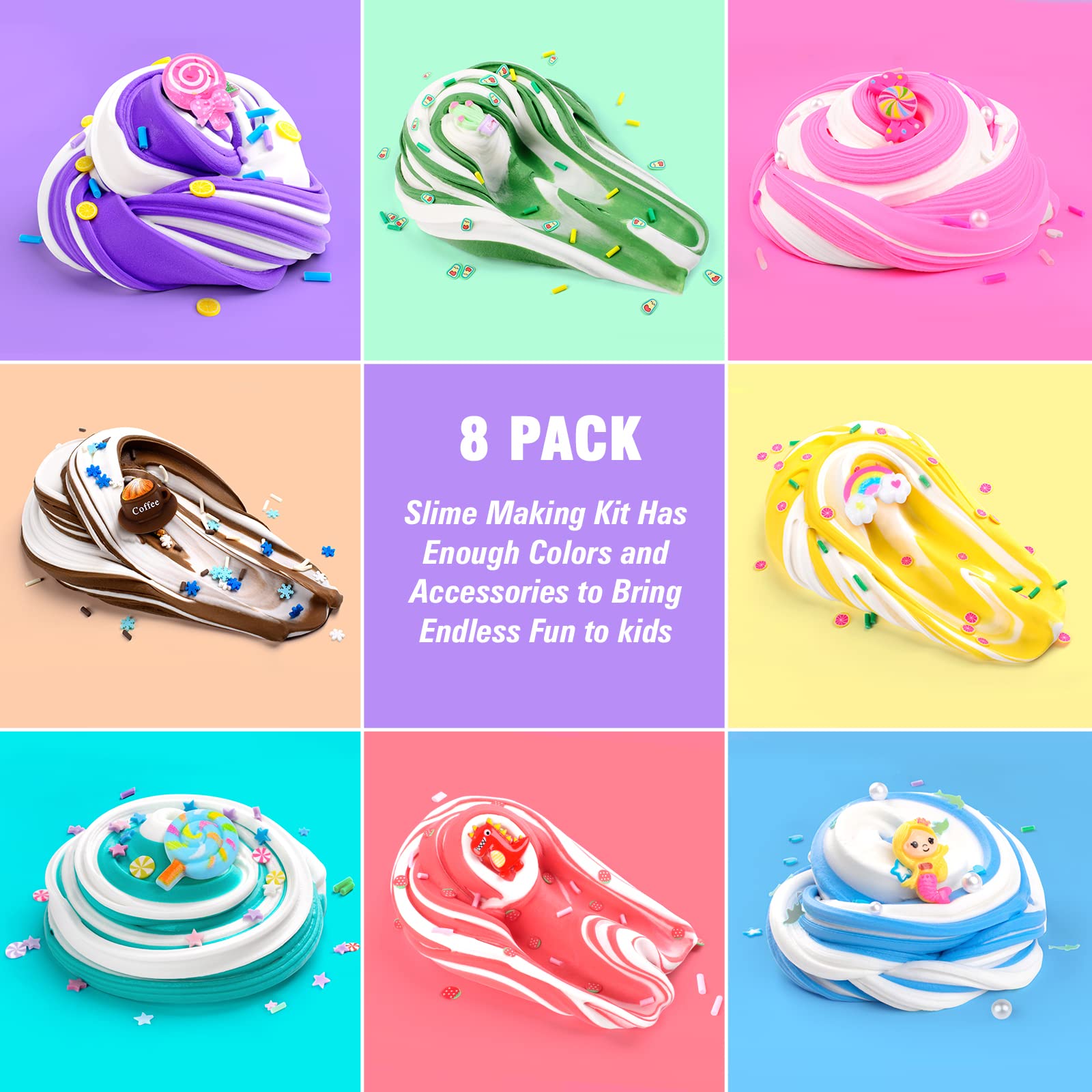 Butter Slime 8-Pack Case of Colors, Scented, Soft, Non-Sticky, Slime Kit Party Favors for Girls and Boys, Putty Slime Toys for Kids, Birthday, Classroom, Carnival Prizes, Basket Goodie Bag Stuffers