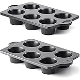HONGBAKE Nonstick Jumbo Muffin Pan, 2 Pack Large Cupcake Tin for Baking, Cup Cake Tray, 3.5dia, 6 Cup, Premium, Extra Thick, Dishwasher Safe