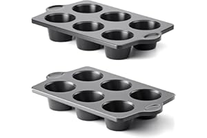 HONGBAKE Nonstick Jumbo Muffin Pan, 2 Pack Large Cupcake Tin for Baking, Cup Cake Tray, 3.5dia, 6 Cup, Premium, Extra Thick, Dishwasher Safe