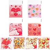 Valentines Cellophane Treat Bags, Self Adhesive Valentiens Gift Bags Cookie Bags, 100 PCS Clear Plastic Valetines Goodie Bags Candy Bags Ziplock Bags for Valentine's Day Holidays Party Favor Supplies