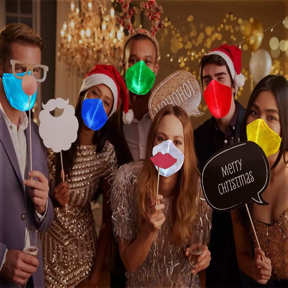 LED Rave Mask Light Up Mask Glowing 7 Colors Luminous ,USB Rechargeable for Costumes Party Christmas Halloween for Men Women Childs Face Mask: Clothing