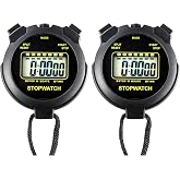 Digital Stopwatch Timer Large Display with Clock and Date, No Alarm Function, Simple Stopwatches for Sports Coaches Running Swimming Kids Training-2 Pack Black