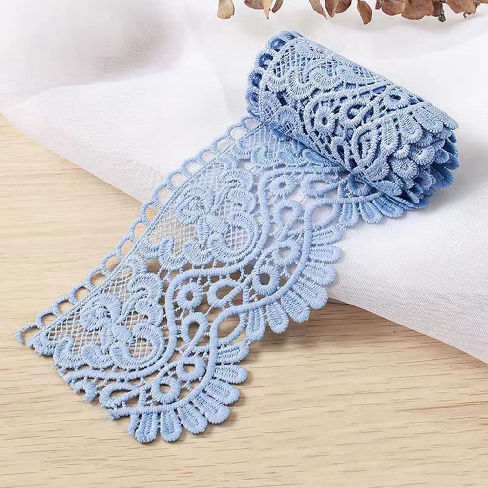 10 Yard 10 cm Wide Milk Silk Vintage Lace Trim Lace Border Embroidery Decorative Ribbon Lace Flower Ribbon Border for Sewing Craft Lingerie Wedding Dress Wedding Home Decoration Blue