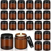 Zhehao 24 Pcs Glass Candle Jars with Lids Bulk, Round Empty Candle Container Tins, Dishwasher Safe and Leakproof DIY Crafts(Amber,Black,4 oz)