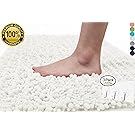 Yimobra Luxurious Shaggy Chenille Bath Mat Microfiber for Hotel-Spa Tub Shower Floor Non-slip High Absorbent Soft Large, 31.5 X 19.8 Inch Pink (Presented Wall Hooks 3 Pack)