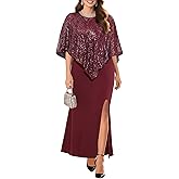 Plus Size Formal Dress - Wedding Guest Long Evening Cocktail Mermaid Dress with Sequin Overlay Cape