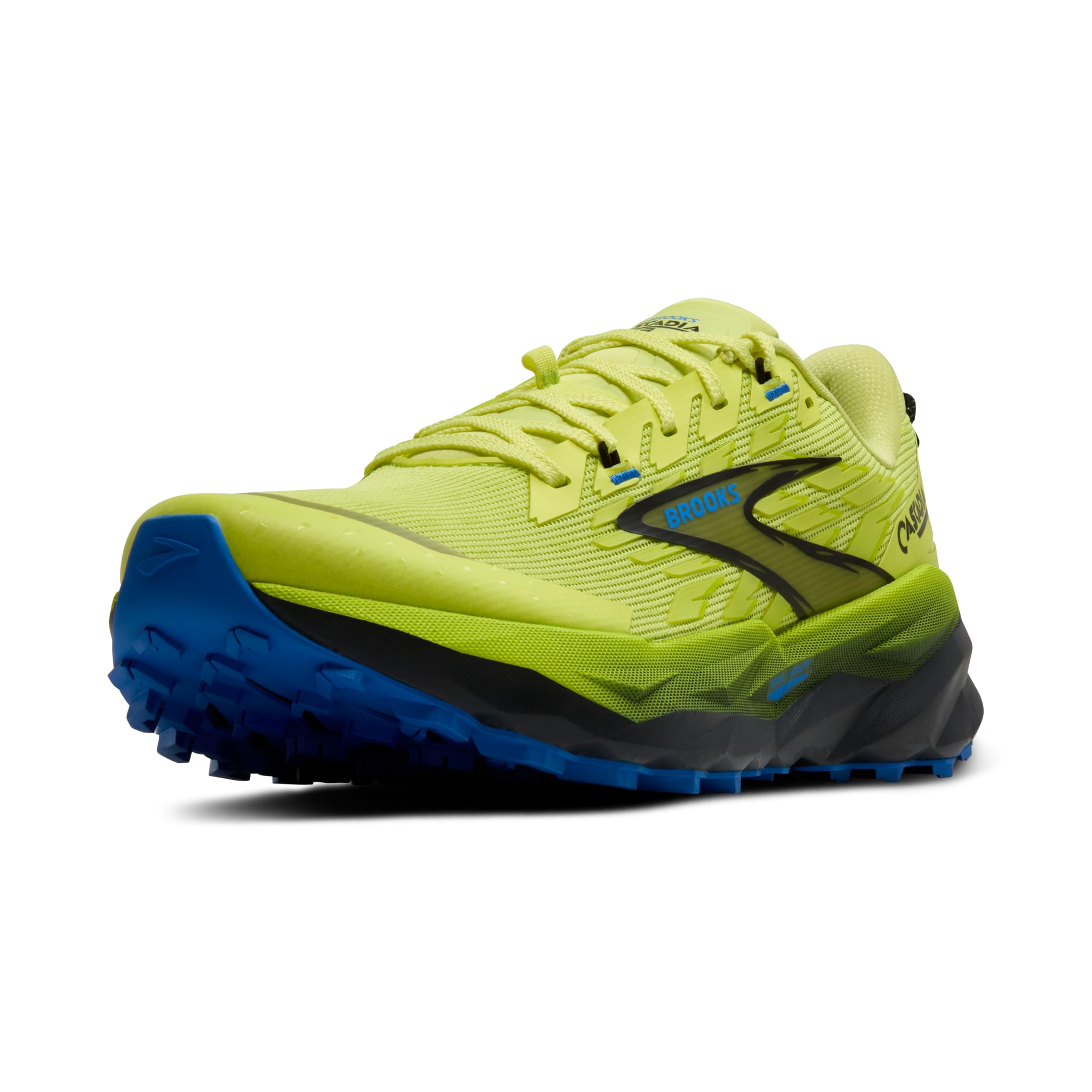 Photo 1 of Brooks Men’s Cascadia 19 Mountain Trail Running Shoe - Sunny Lime/Black/Blue - 12 Medium