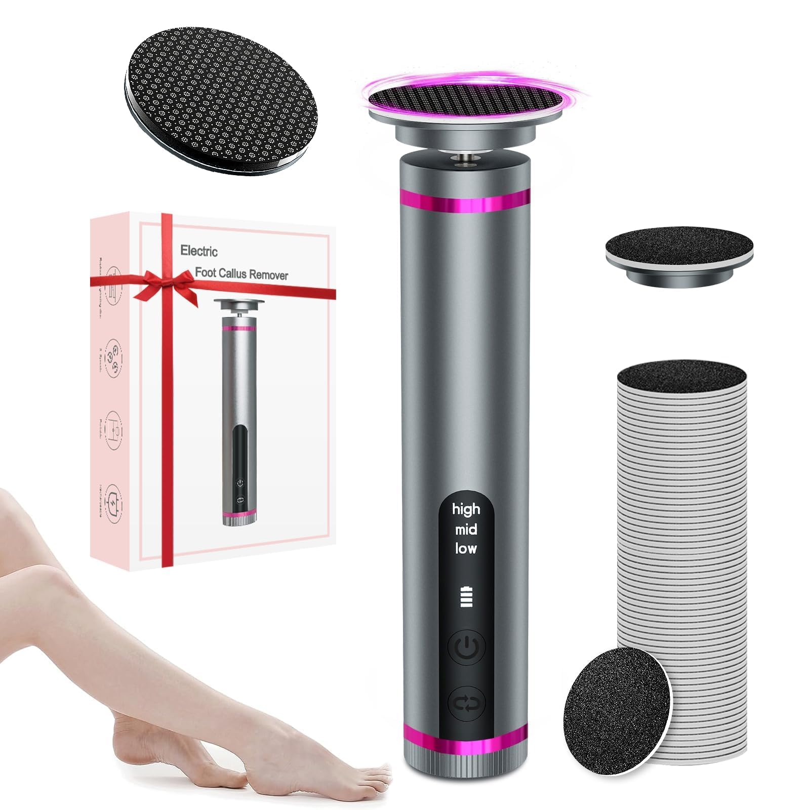 Photo 1 of Electric Foot Callus Remover with Nano-Glass Head, Brushless Electric Foot File with 2600mAh Battery & 60 Pcs Sandpaper Discs, Cordless Callus Remover for Feet with 3 Speeds, Pedicure Tools for Feet