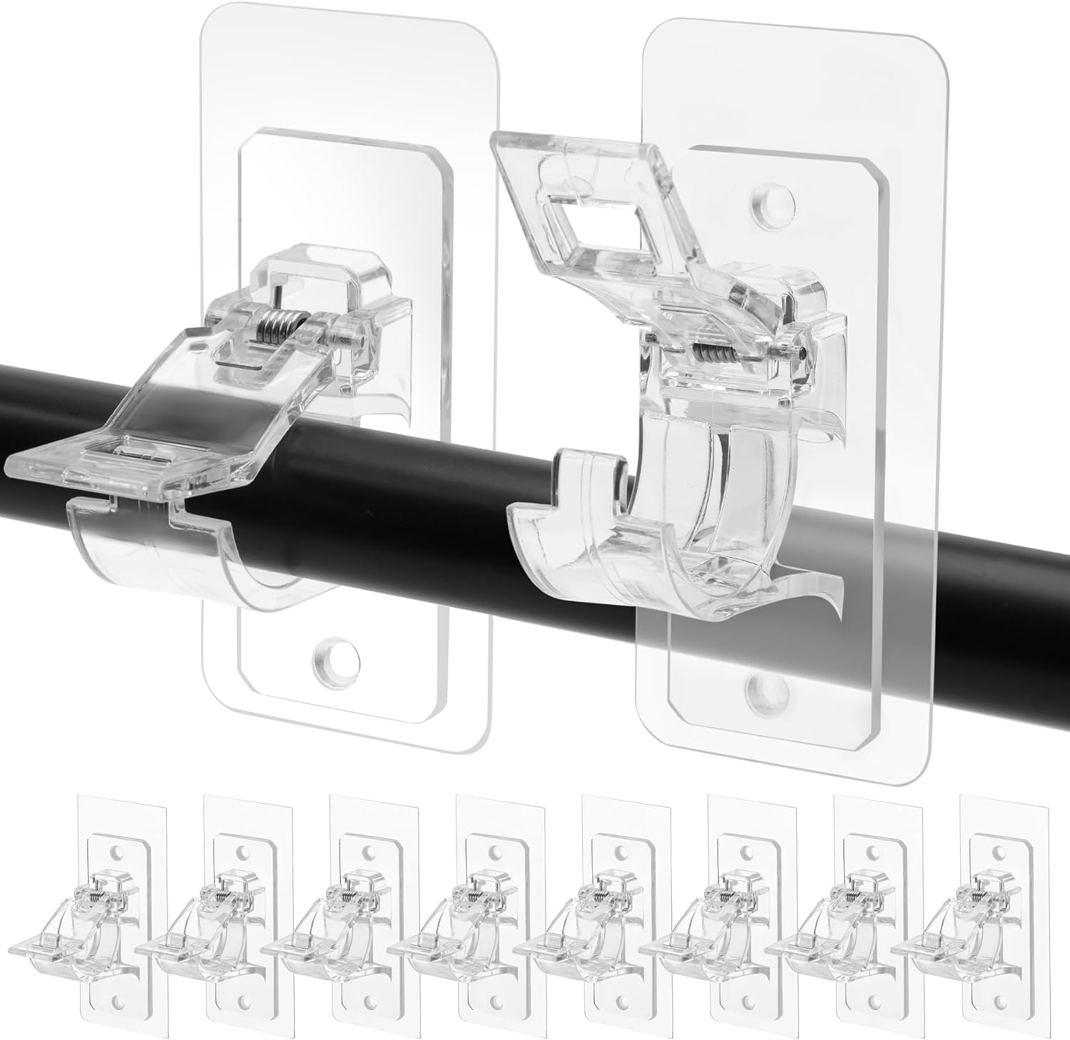 Window Treatment Hardware - ANDGOO 8 PCS Self Adhesive Curtain Rod Brackets, Clear Plastic Curtain Rod Holder Rod Hook Curtain Rod Hanger (Transparent)