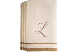 CREATIVE SCENTS Monogrammed Gifts, Fingertip Towels, 11 x 18 Inches - Set of 4- Decorative Golden Brown Embroidered Towel - Extra Absorbent 100% Cotton- Personalized Gift- for Bathroom/Kitchen- Initial L (Ivory)