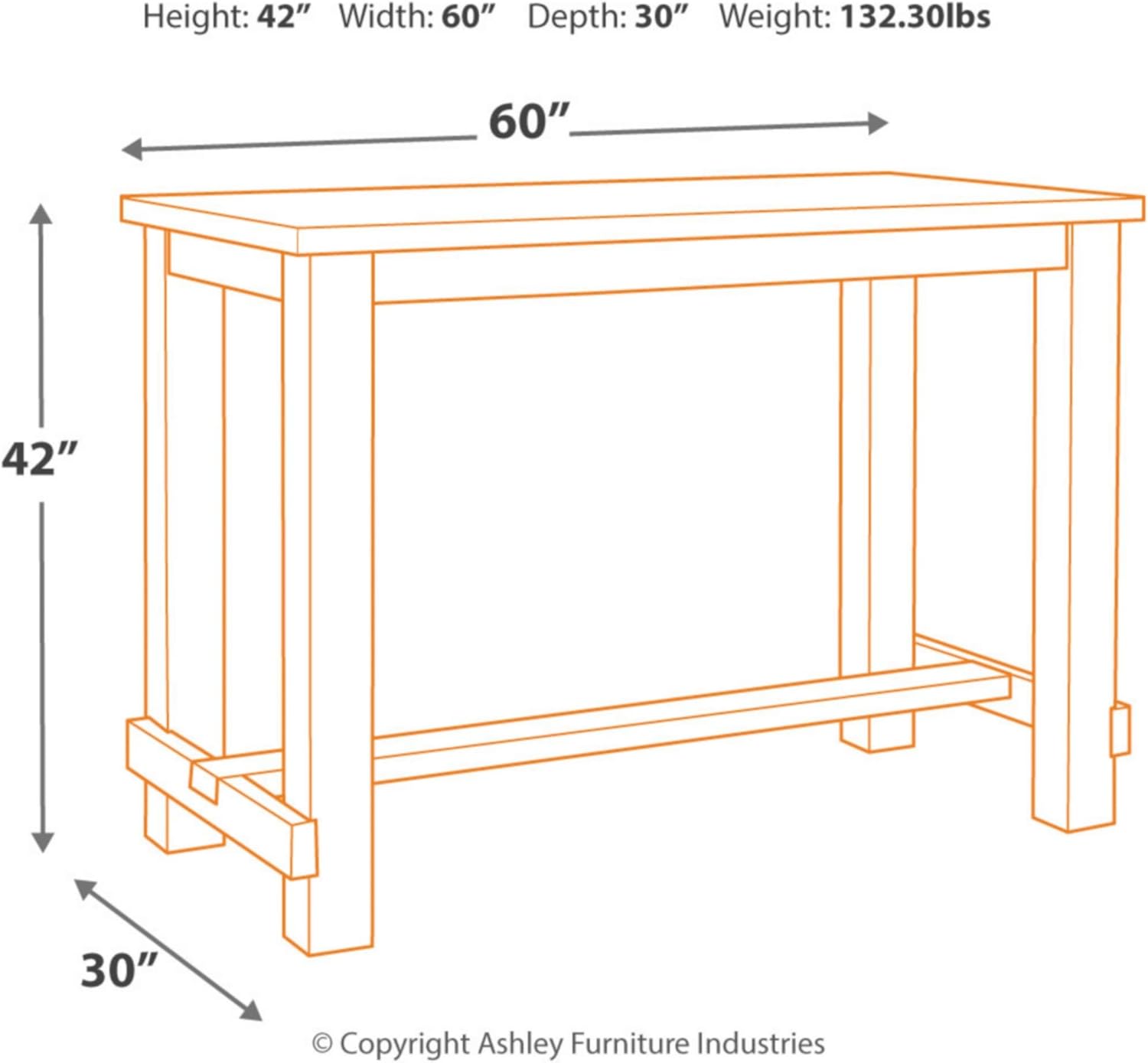 Signature Design by Ashley Drewing Bar Height Table, Brown: Furniture & Decor