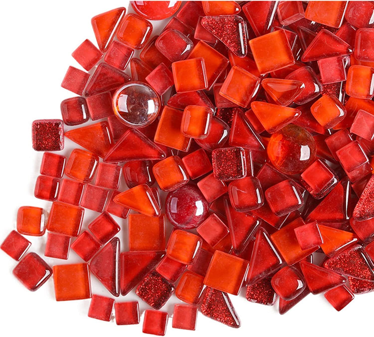 Photo 1 of 1.1 LB Irregular Crystal Mosaic Tiles,Small Particle Color Decal Crystal Glass Tile DIY Hobbies Children Handmade Crystal Craft for DIY Handmade Decorative Materials (Red Series)