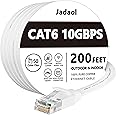 Jadaol Cat 6 Ethernet Cable 200ft (60.96m), Outdoor & Indoor, 10Gbps Support Cat 8 Cat 7 Network, Long Flat Internet Lan Patch Cord, Cat6 High Speed Weatherproof Cable for Router, Modem, Switch, White