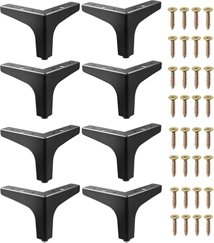JMIATRY 8-Pack 4-Inch Black Metal Furniture Legs – Heavy-Duty Triangle Design, 1325 Lbs Capacity, With Floor-Protection Rubber Pads