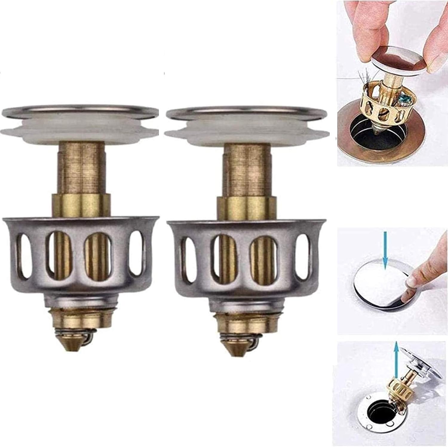 2 Pcs Wash Basin Bounce Drain Filter,No Overflow PopUp Drain Filter