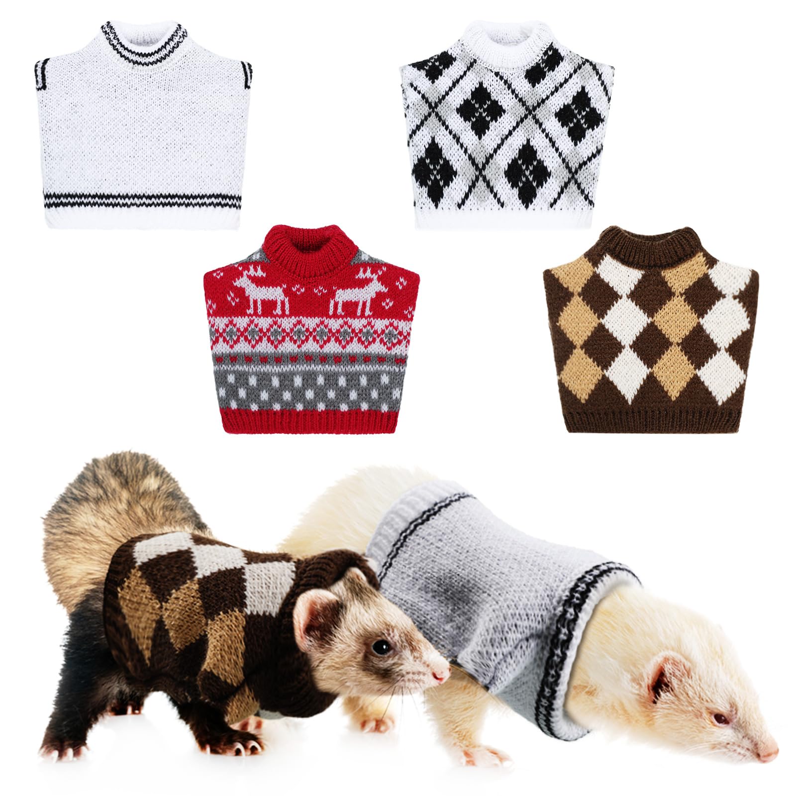 4 Pieces Clothes Costume for Guinea Pig Ferret Sweater Bunny Hamster Clothing Guinea Pig Outfits Small Animal Warm Vest Winter Pet Sweatshirt Rabbit Apparel Accessory Cosy T-Shirt