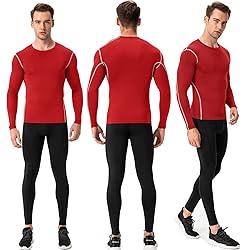 Red Compression Shirts Mens Long Sleeve Running Gym