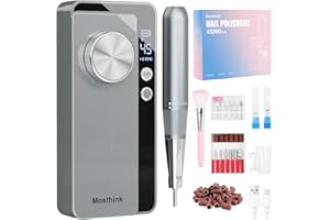 MOSTHINK Nail Drill Professional , 45000 RPM Fast Removal Electric Nails Drill for Acrylic,6000mAh Rechargeable Nail File Machine with 13 Nail Drill Bits, Quiet Nails Gel Polishing Removing for Salon Home