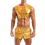 AMY COULEE Mens Metallic Crop Top Sexy Shiny Tank