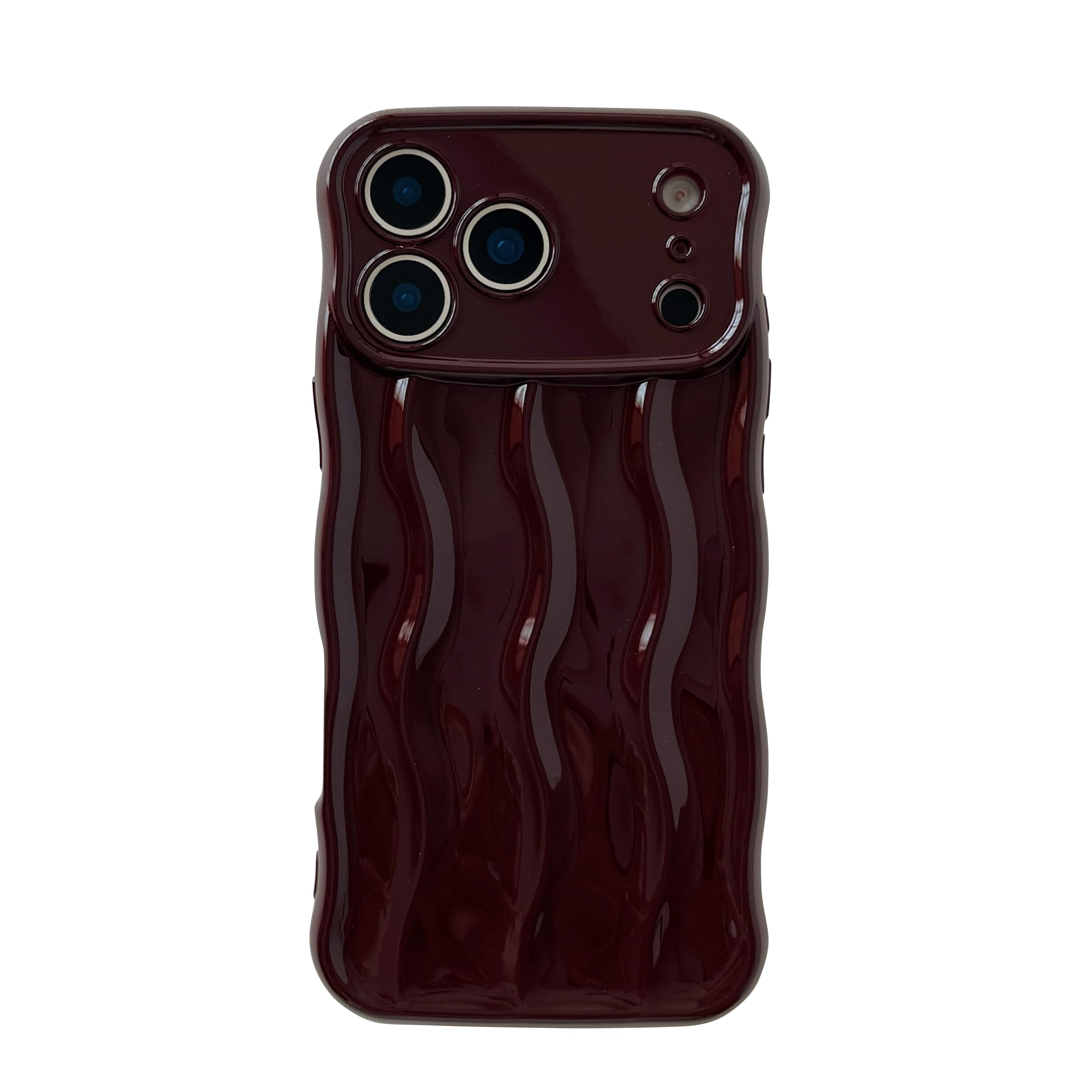 Water Ripple Pattern Curly Wave Frame Soft Compatible with iPhone Case (Wine Red,iPhone 17 Pro Max)