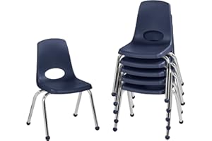 Factory Direct Partners 10363-NV 14" School Stack Chair, Stacking Student Seat with Chromed Steel Legs and Ball Glides for in-Home Learning or Classroom - Navy (6-Pack)