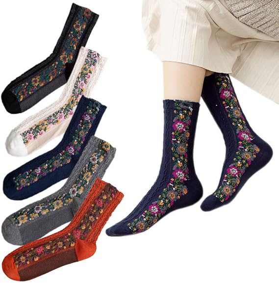 Amazon harm 靴下 春夏 レトロ エスニック風 花 レディース ニューフローラル 5足セット ソックス 通販
