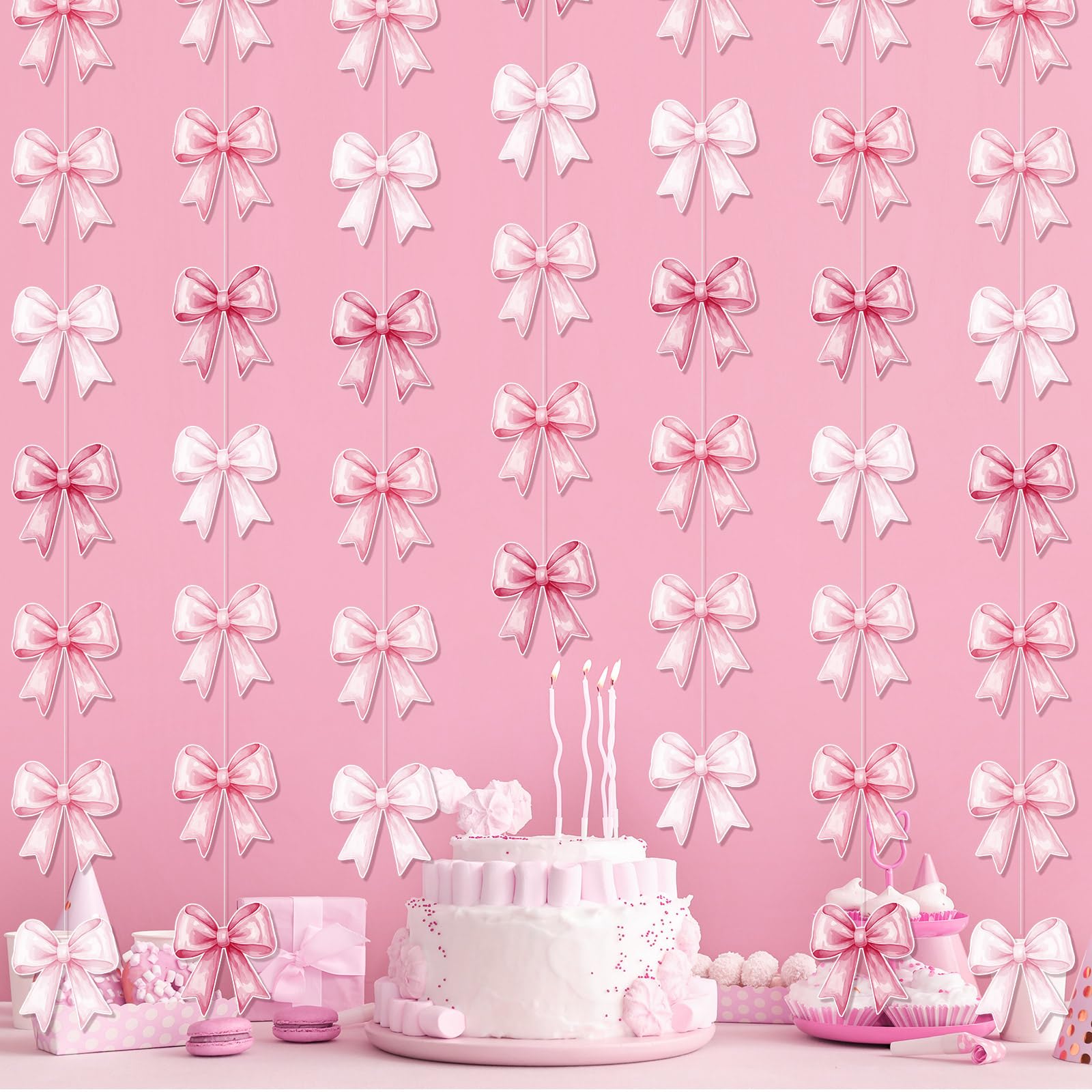 TaoBary 8 Pcs Pink Bow Decorations Bow Hanging Banners Garland Paper ...