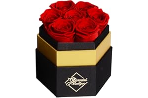 GLAMOUR BOUTIQUE 7-Piece Forever Red Rose Box - Preserved Roses in a Box, Immortal Roses That Last A Year - Rose Eternal Preserved Flowers Gifts for Her Mothers Day & Valentines Day Gifts