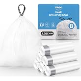 TIPGO Small Trash Bags Drawstring 2 Gallon, Pre-Cut Mini Garbage Bags for 2.0-2.6 Gallon Trash Bins, 120 Count (Code B)