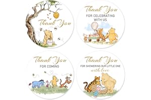 BTTWKCO 2 Inch 80pcs Cute Winnie Baby Shower Thank You for Celebrating with us Stickers, Classic Pooh Thank You for Coming Stickers