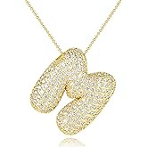 ANGELLIS Large Gold Bubble Letter Necklace for Women - AAAAA Cubic Zirconia Chunky Initial Pendant, 14K Gold Plated Balloon Letter Pave Necklace for Valentine Jewelry Gifts ﻿