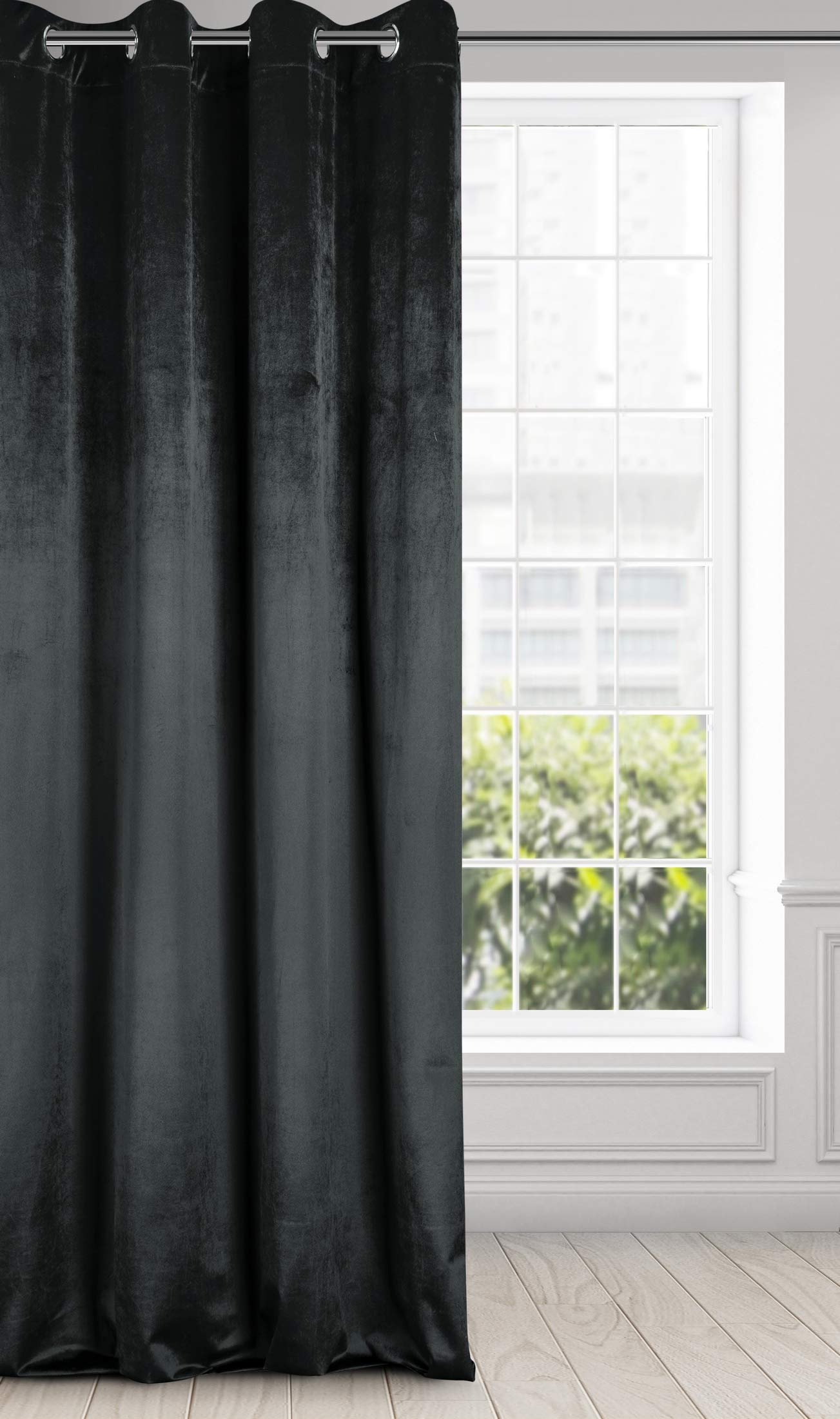 Eurofirany Velvet Shimmering Curtain 8 Eyelets Soft Elegant Modern Bedroom Living Room Lounge Elegant 1 Piece Single Graphite 140 x 250 cm