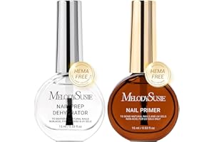MelodySusie 2PCS Nail Dehydrator and Primer, Professional Natural Hema Free and Acid Free Primer,Dehydrator for Acrylic Powder and Gel Nail Polish,Fast Dry 15ML