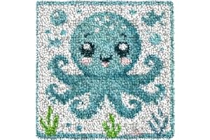 Numptain Latch Hook Kits for Kids,DIY Rug Crafts Octopus Pattern Color Printed Canvas,Latch Hook Kits for Beginners Handmade Needlework Crafts Home Decoration,12"x12"