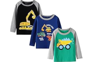 HILEELANG Boys Long Sleeve T-Shirt Cotton Casual Winter Crewneck Basic Active Tops Tee Tunic Shirts 3 Packs Sets