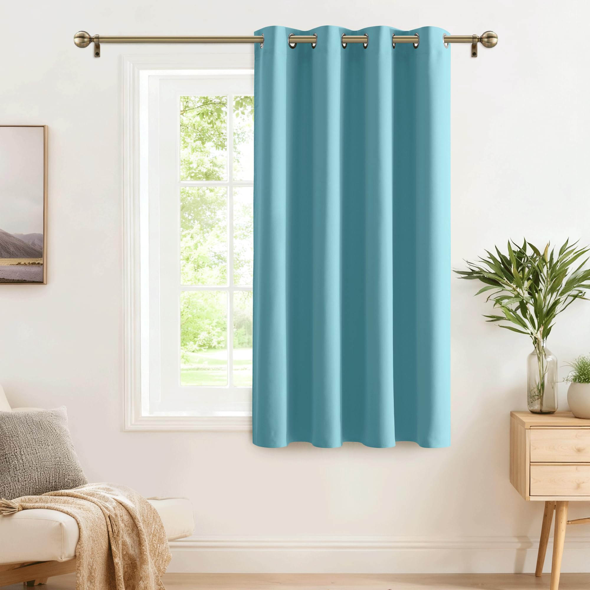 PONY DANCE Window Curtain Eyelet - Thermal Insulated Top Eyelets Soft Solid Blackout Curtain Energy Saving for Gallery & Bedroom, 1 Piece, 52" by 54" (W x D), Light Blue
