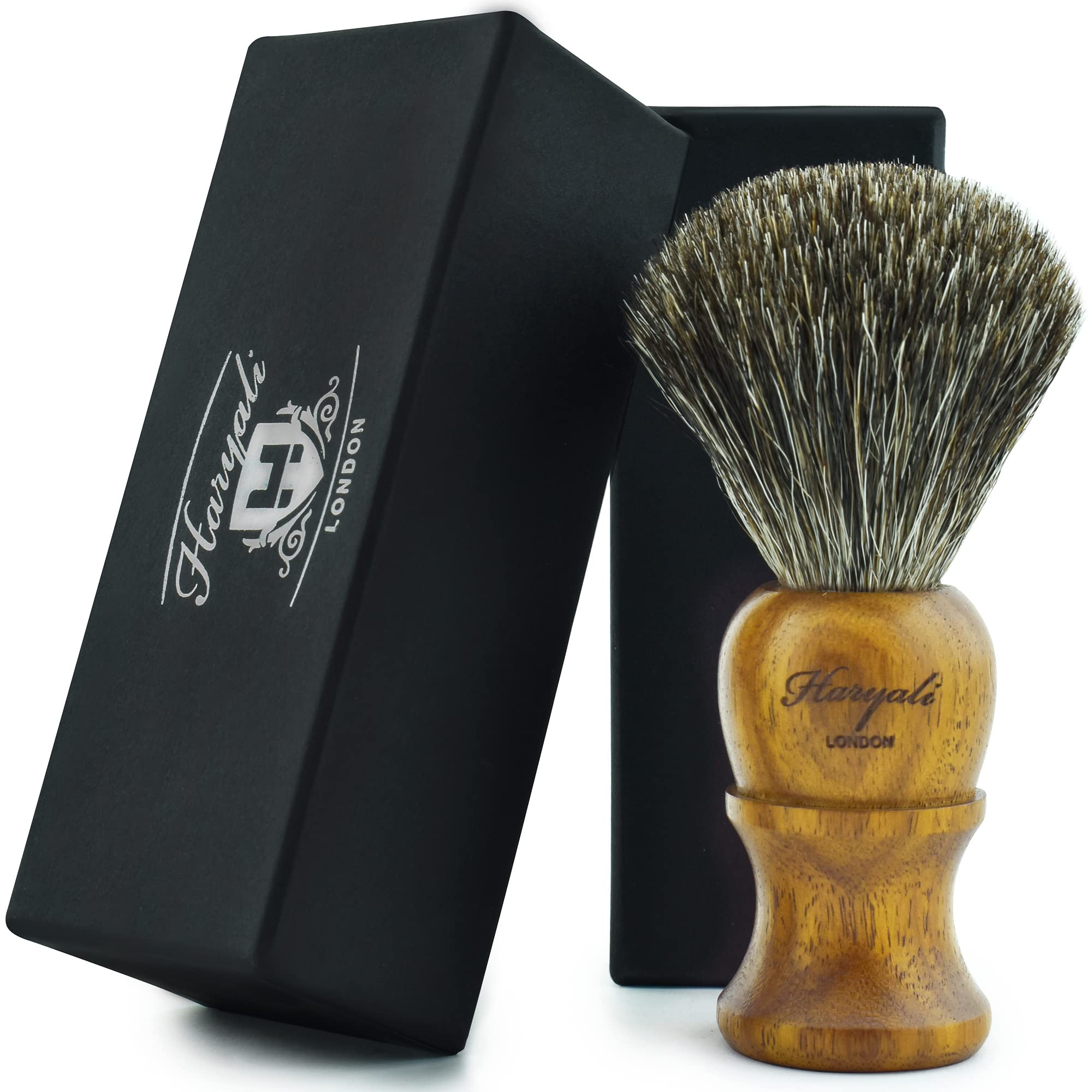 Haryali London, Mens Shaving Brush – Badger Hair Shaving Brush for Men, Wet Shaving Cream Brush, Sustainable Eco Friendly Beard Shave Brush with Wooden Handle