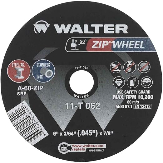 Walter ZIP Wheel Type 27 6" X 5/64" X 7/8" 11 T862 Pack of 25 CutOff