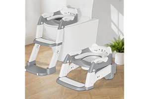 CANDYHOME Potty Training Seat with Step Stool Ladder, 3-in-1 Toddler Potty Training Toilet Seat for Boys Girls, Height Adjustable Foldable Toddler Potty with Splash Guard, Non Slip Pad and Safety Handles(Grey)