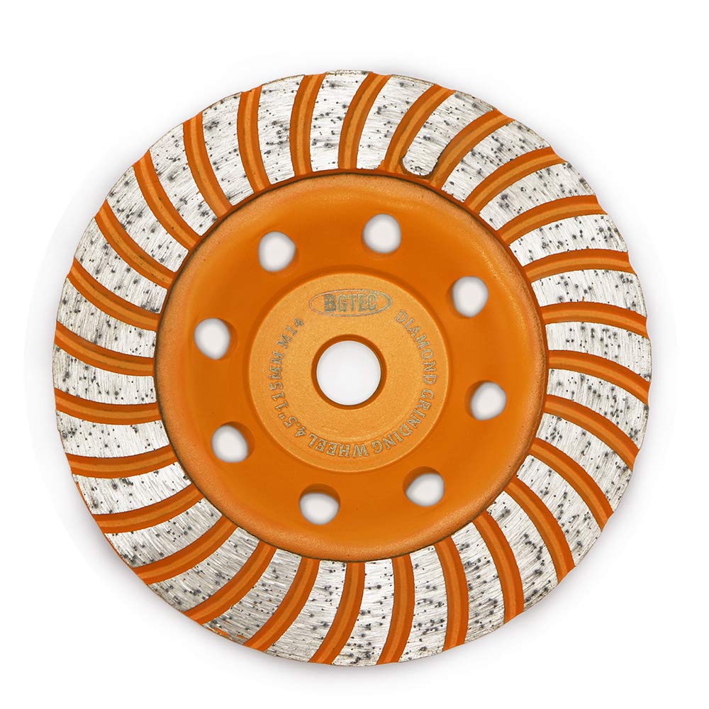 Diamond Cup Surface Grinding Wheel,BGTEC 115MM Turbo Row Concrete Diamond Grinder Disc with M14 thread for Polishing and Cleaning Grinder Concrete Granite Stone Marble Masonry