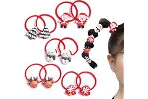 BLUEZOO Baby Hair Ties No Damage Christmas Accessories for Little Girls, 10Pcs Red Ponytail Holders for Toddler Kids Thin Hair, Cute Elastic Bands With Santa Clause Snowman Xmas Tree Reindeer