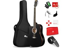 Vangoa Left Handed Guitar, Full Size Cutaway Left Handed Acoustic Guitar Kit for Adult Beginner 41 Inch Lefty Acustica Guitarra Set, Black