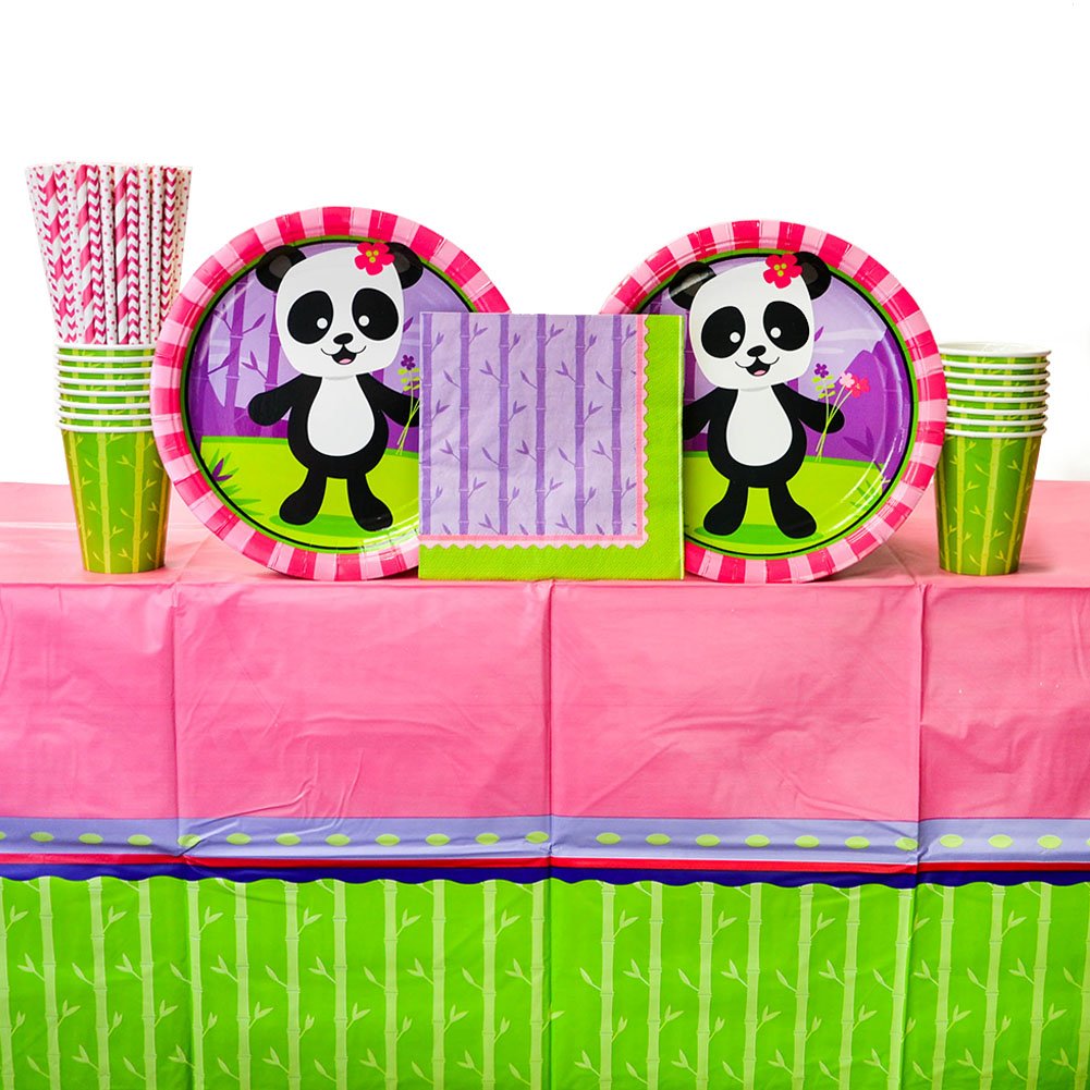 Includes Straws Pink Panda Birthday Party Supplies Pack for 16 Guests