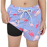 Boys Swim Trunks with Boxer Brief Liner Swim Shorts Compression Liner Youth Anti Trunks